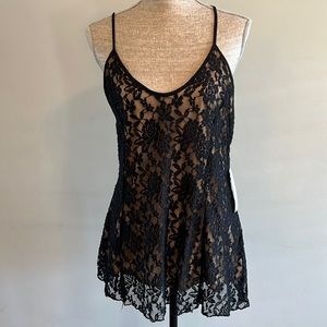 Plus | 1X | Black Lace Camisole |Spaghetti Strap | Fully lined | Sheer open back